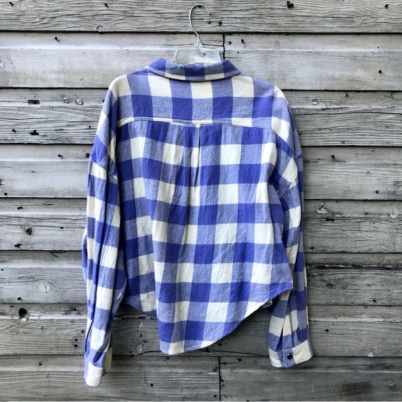 ASOS cropped shacket with snap front in purple and white plaid size 14 - Picture 2 of 3